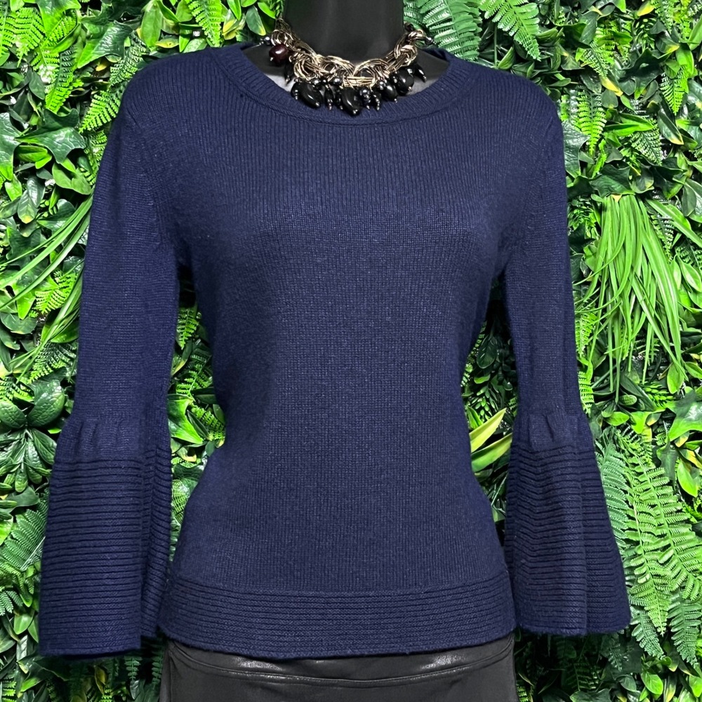 Banana‎ Republic Sweater XS Blue Merino Cashmere Bell Sleeve Italian Yarn 4003 - Picture 3 of 8